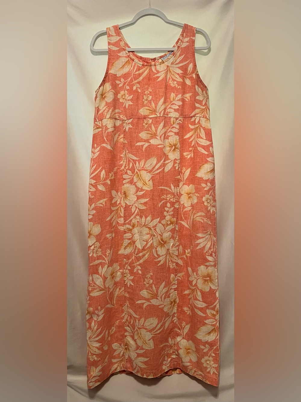 Vintage Jessica Howard Coral and Cream Floral Tank Maxi Dress Size L